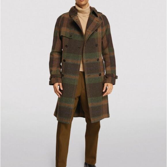 Ralph Lauren Purple Label Wool Belted Trench Coat Plaid Tartan Belt Men’s 40R - Picture 7 of 12